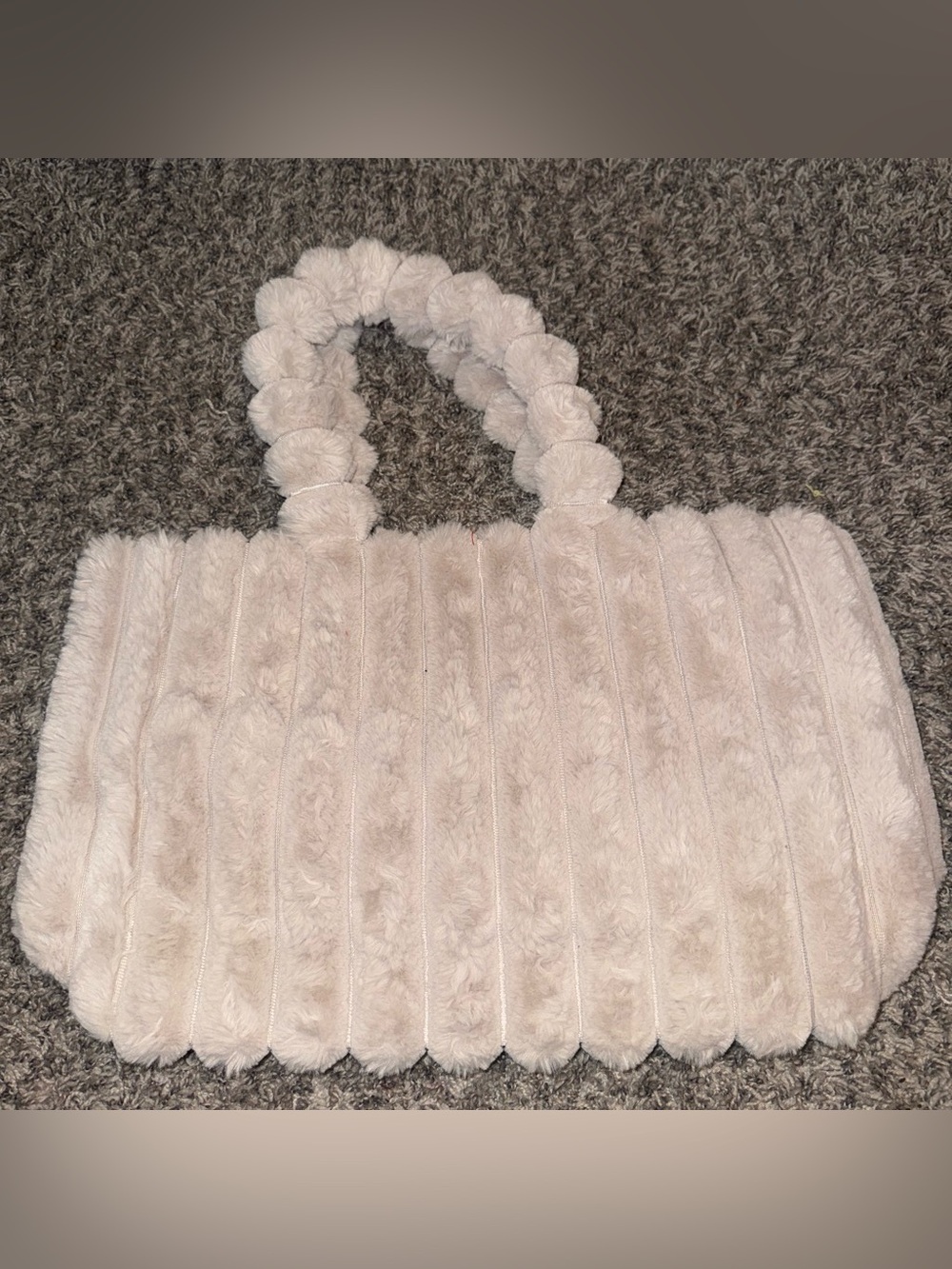 SHEIN Cream Plush Faux Fur Ribbed Tote